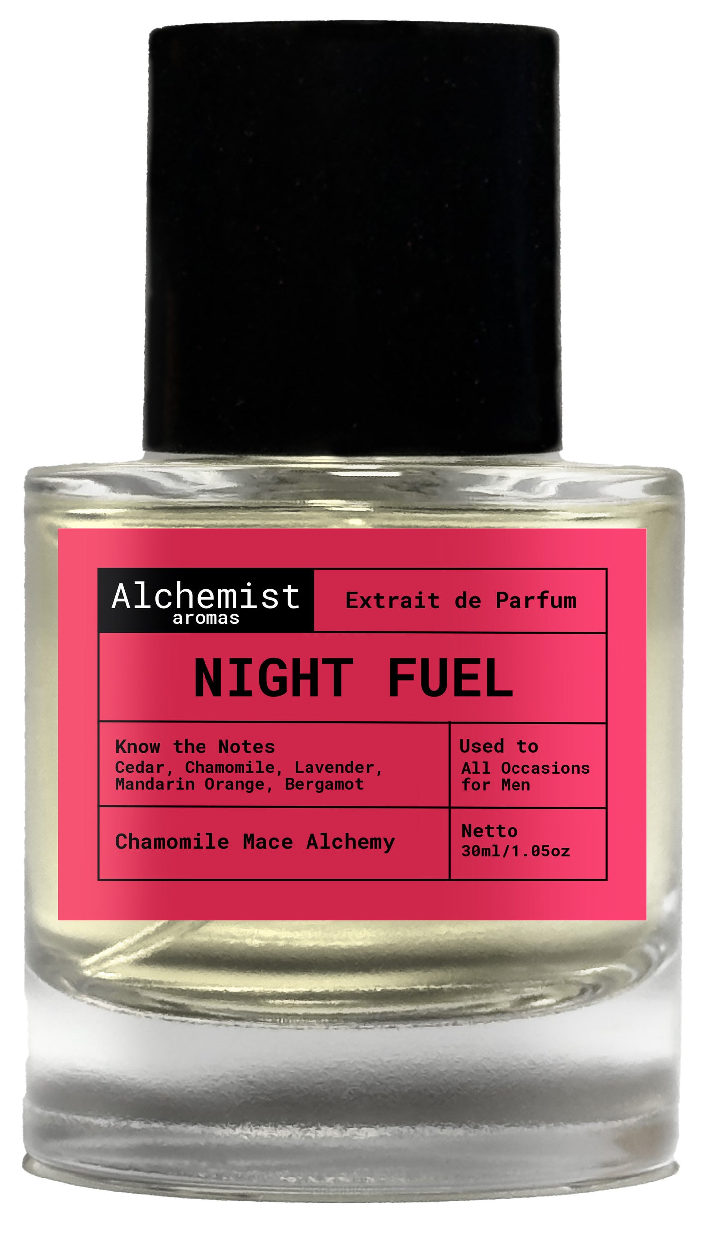 Night Fuel Extrait de Parfum by Alchemist Aromas in 30ml bottle with notes of cedar and chamomile