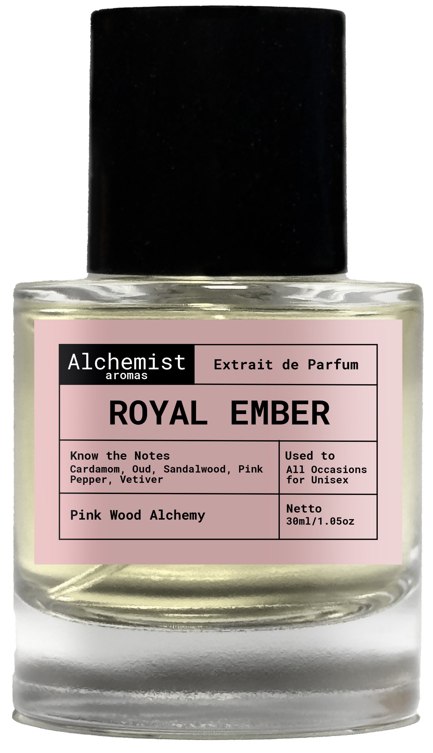 Royal Ember Extrait de Parfum by Alchemist Aromas with notes of Cardamom, Oud, and Sandalwood