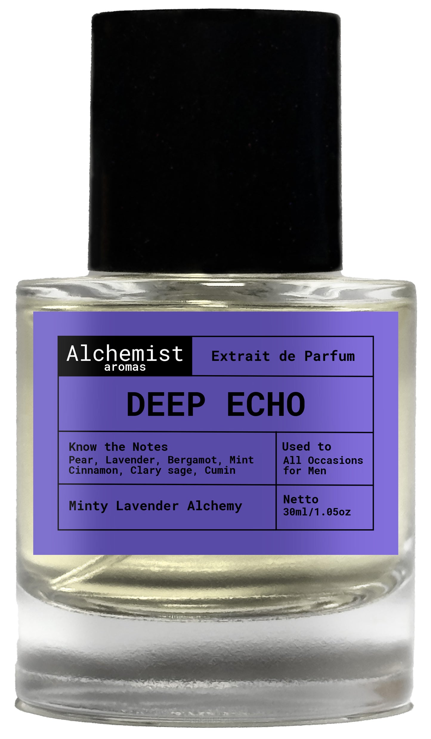 Deep Echo Extrait de Parfum from Ultra Male with notes of pear, lavender, and mint in a 30ml bottle
