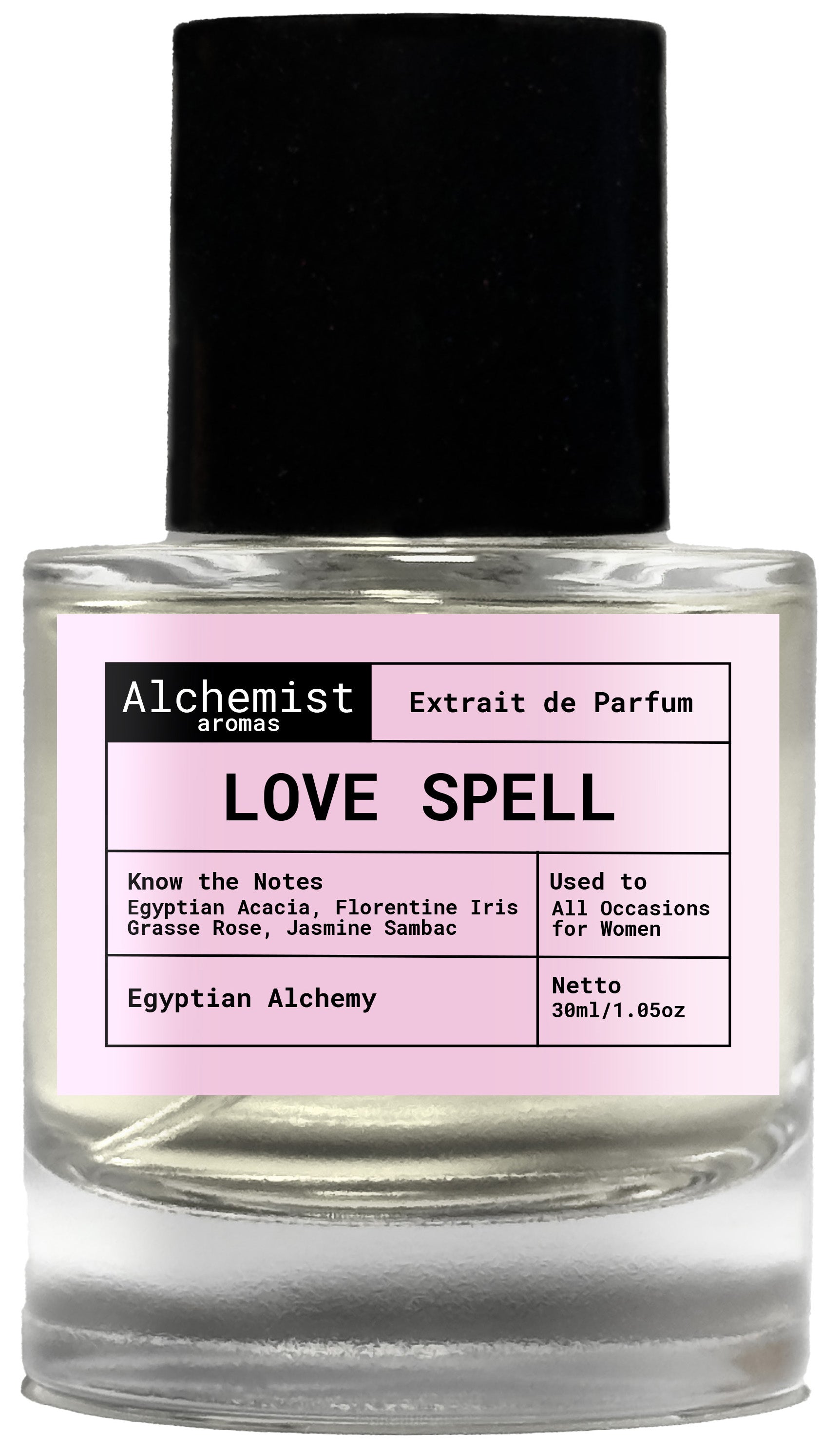 Love Spell extrait de parfum by Egyptian Alchemy in a 30ml glass bottle for all occasions