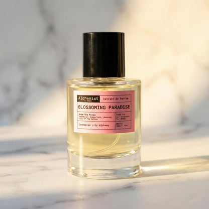 Alchemist Aromas Blossom Paradise Perfume Bottle Featuring Floral Notes in Elegant Packaging