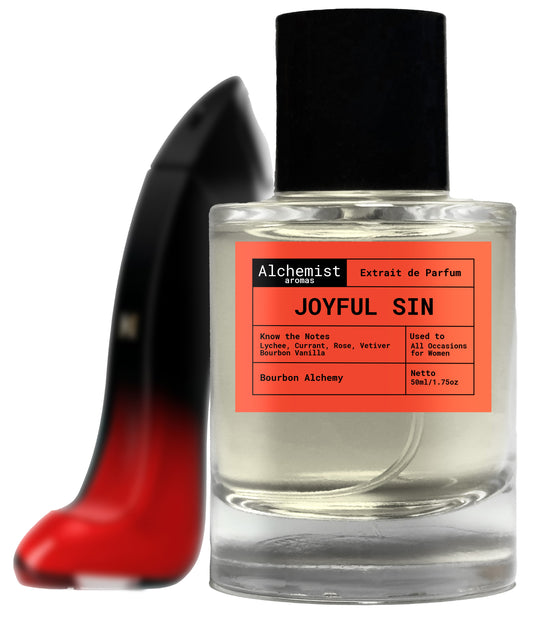 Joyful Sin extrait de parfum in a stylish bottle with a high heel design, perfect for women
