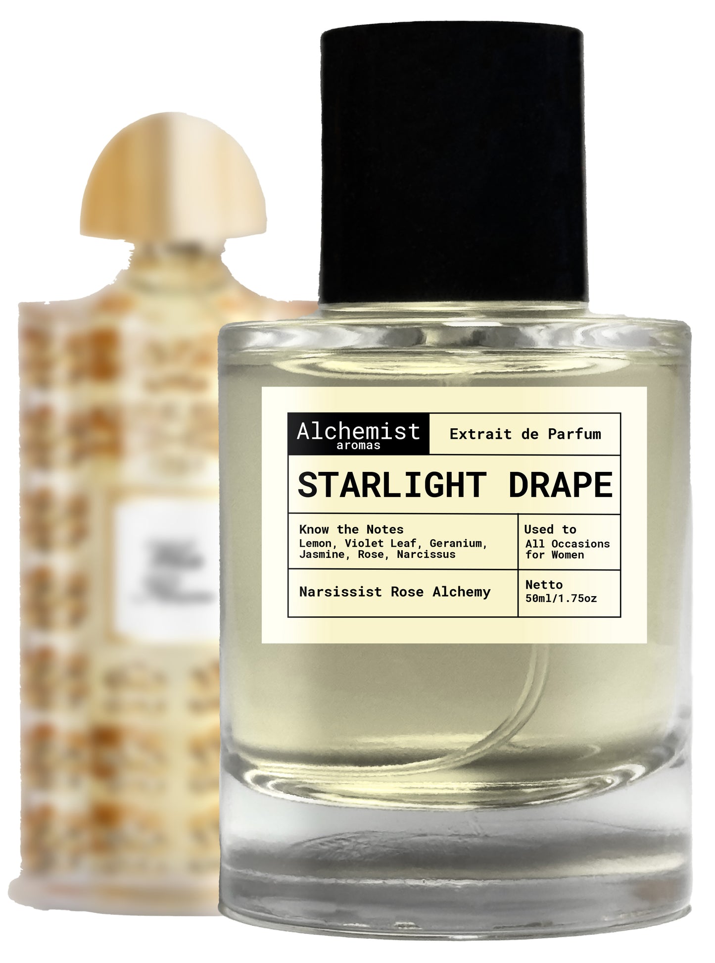 Alchemist Aromi Starlight Drape Extrait de Parfum in a sleek glass bottle with floral notes