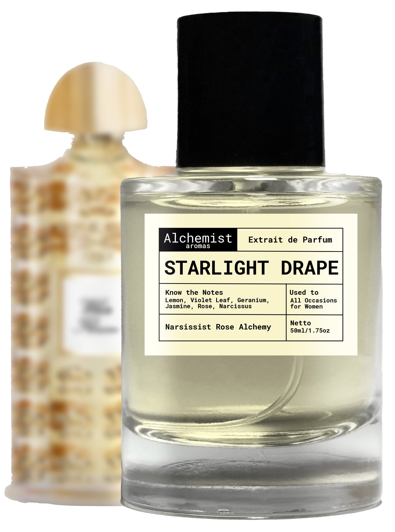 Alchemist Aromi Starlight Drape Extrait de Parfum in a sleek glass bottle with floral notes