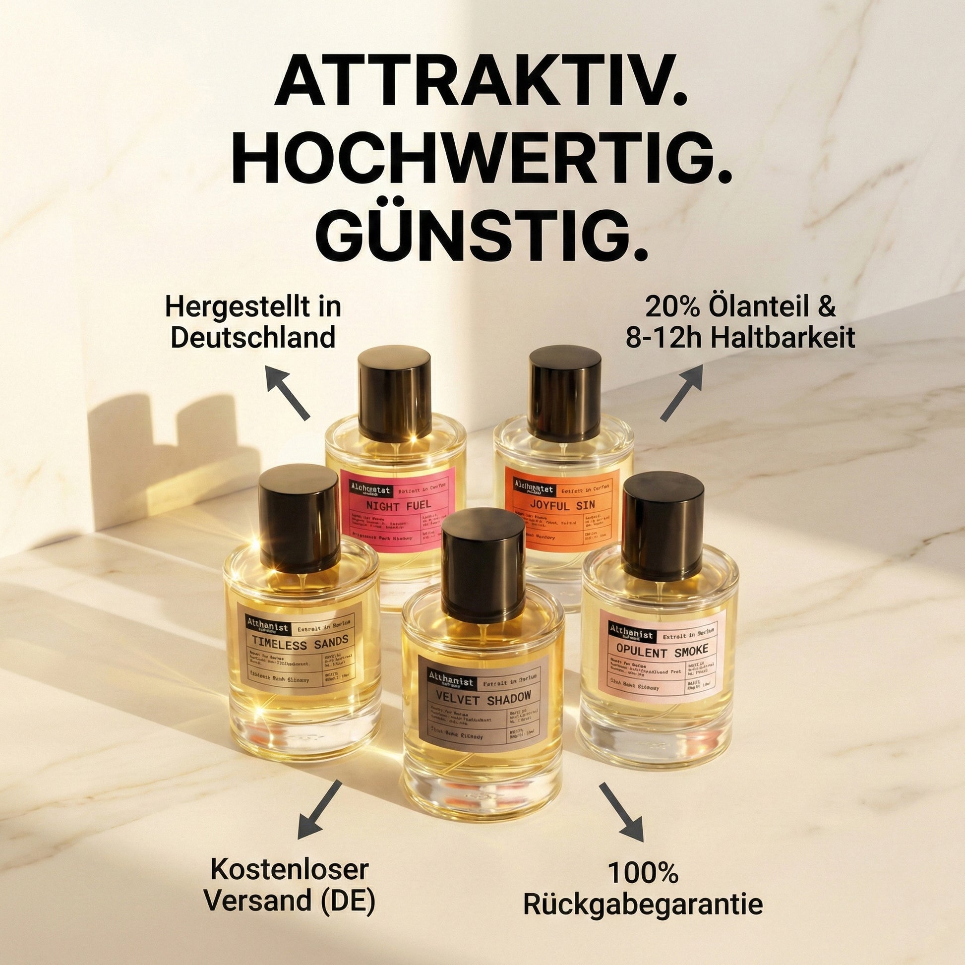 Alchemist Aromas YSL Libre Inspired Fragrance Collection in Elegant Bottles on a Marble Surface