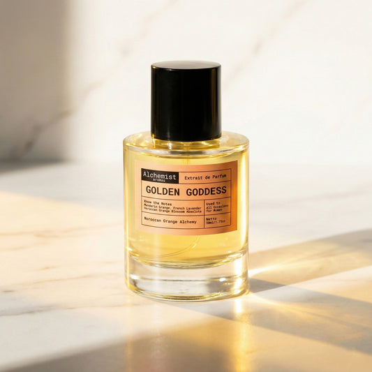 Alchemist Aromas Golden Goddess Fragrance Bottle with Notes of Moroccan Orange Alchemy, inspired by YSL Libre